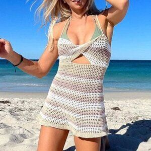 Boho Vacay Striped Pattern Lace Up Back Cover Up Dress